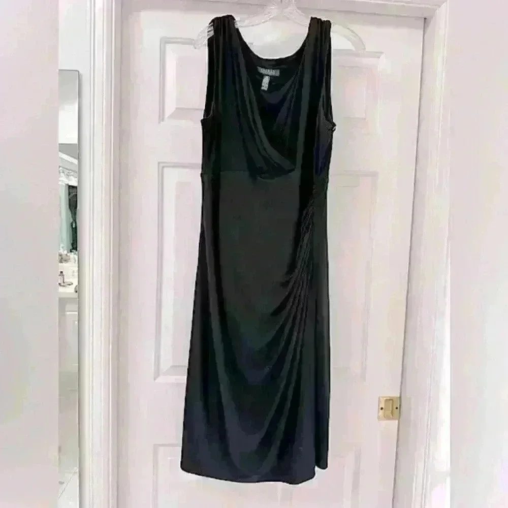 Lauren Ralph Lauren‎ Black Sleeveless Faux Wrap Dress With Ruching Size 16W